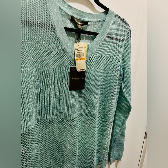Tommy Bahama Womens Top Open Knit Metallic V Neck Sweater - Picture 4 of 7